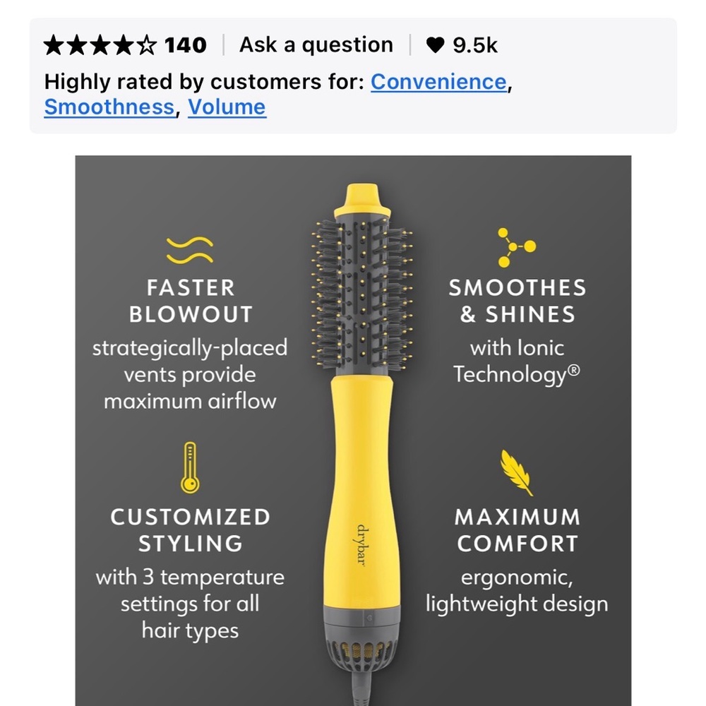 Drybar Yellow Styling Brush with Ionic Technology - Picture 3 of 3